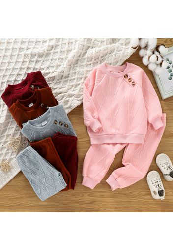 2-piece Toddler Girl Button Design Cable Knit Textured Sweatshirt and Pants Set