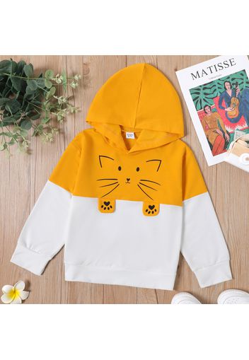 Kid Girl Cat Print Colorblock Hoodie Sweatshirt