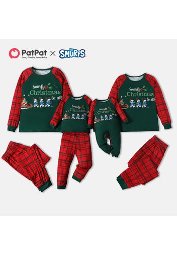 Smurfs Family Matching Smurfy Christmas Top and Plaid Pants Pajamas Sets