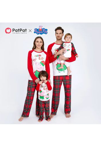 Peppa Pig Family Matching Christmas Team Elf Top and Plaid Pants Pajamas Sets