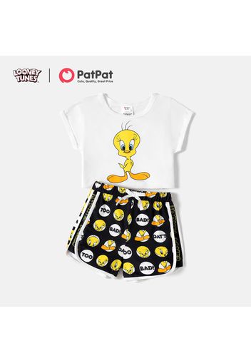 Looney Tunes 2pcs Kid Girl Short-sleeve White Tee and Allover Print Shorts Set