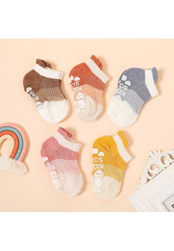 5-pairs Baby / Toddler Color Block Non-slip Mesh Socks