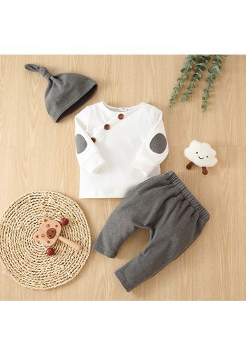 3pcs Baby Boy/Girl Solid Long-sleeve Button Top and Trousers Set