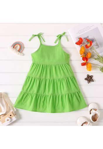 100% Cotton Baby Girl Solid Spaghetti Strap Tiered Dress