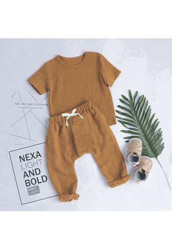 Crepe 2pcs Solid Short-sleeve Baby Set