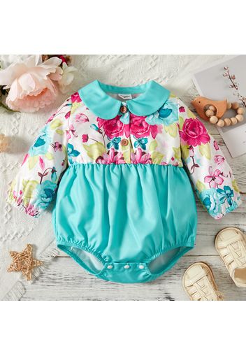 Baby Girl Floral Print Doll Collar Long-sleeve Romper Onesie