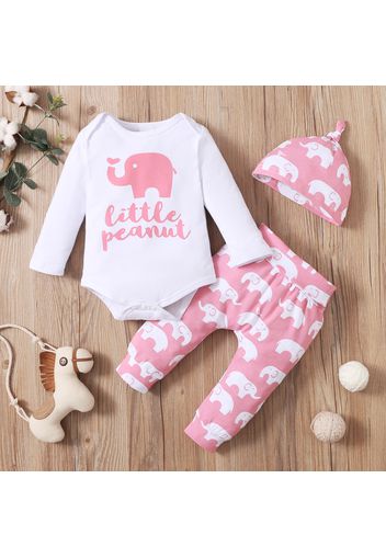 3pcs Letter and Elephant Print Long-sleeve Baby Set