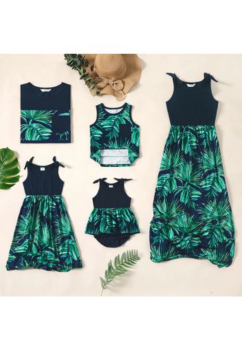 Mosaic Leaf Print Tank Top and Dress Family Matching Set