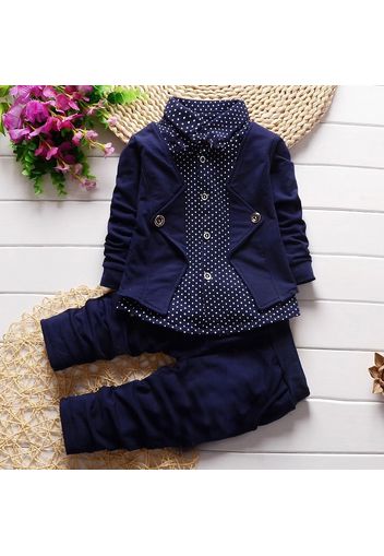 2pcs Toddler Boy Preppy style Faux-two Polka dots Long-sleeve Shirt and Pants Set