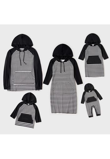 Striped Black Raglan Long-sleeve Hoodie Dresses and Sweatshirts Family Matching Sets