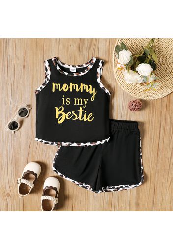 Mother's Day 2-piece Toddler Girl Letter Leopard Print Tank Top and Elasticized Shorts Set