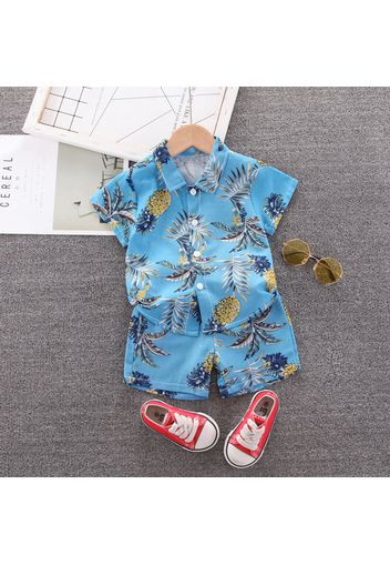 2pcs Toddler Boy 100% Cotton Floral Pineapple Print  Shirt and Shorts Set