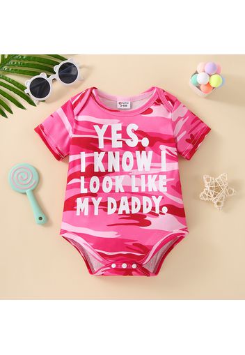 Baby Girl Letter Print Camouflage Short-sleeve Romper