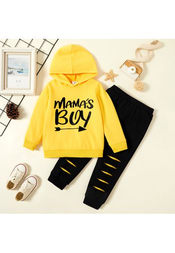 2-piece Toddler Boy Letter Print Hoodie Sweatshirt and Colorblock Pants Set