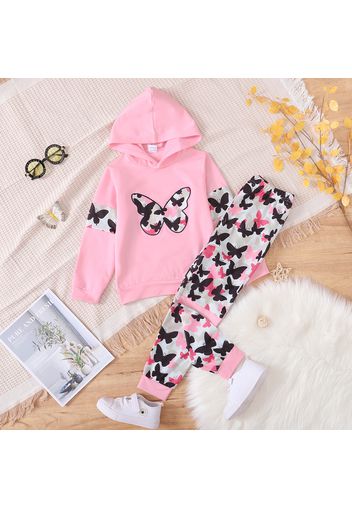 2-piece Kid Girl Camouflage Butterfly Print Hoodie Sweatshirt and Pants Casual Set