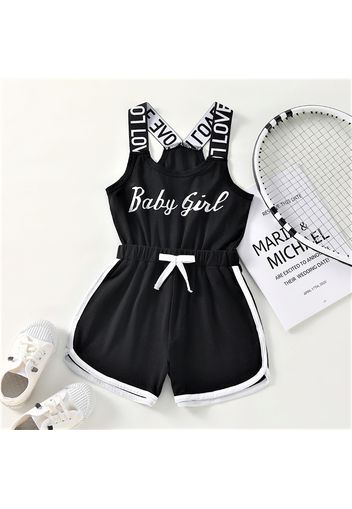 Kid Girl Letter Print Bowknot Design Strap Romper