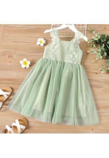 Kid Girl Floral Design Solid Color Mesh Strap Dress