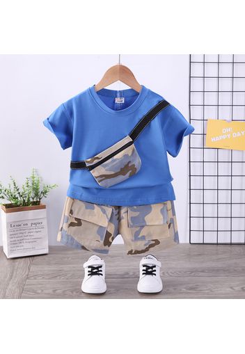 2pcs Toddler Boy Trendy Camouflage Print Pocket Design Tee and Shorts Set