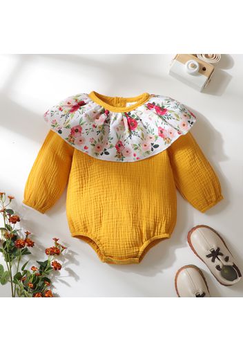 Baby Girl 100% Cotton Floral Print Flounce Bowknot Design Long-sleeve Romper