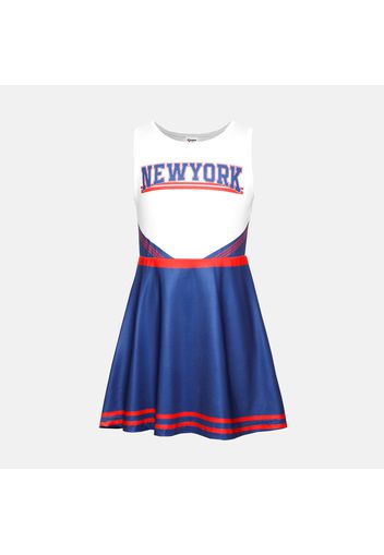 Kid Girl Preppy style Letter Print Colorblock Sleeveless Dress