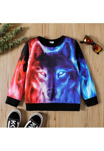 Kid Boy Tied Dyed Animal Wolf Print Pullover Sweatshirt