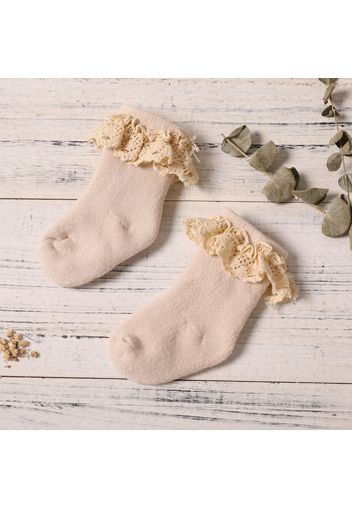 Baby / Toddler Lace Trim Solid Color Terry Socks