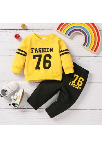 2pcs Baby Boy Number and Letter Print Long-sleeve Sweatshirt and Trousers Set