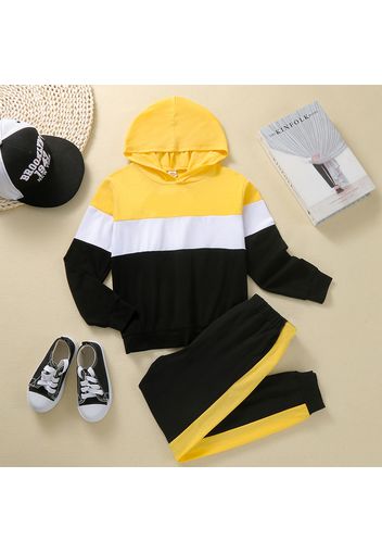 2-piece Kid Boy Colorblock Hoodie Sweatshirt and Elasticized Pants Casual Set