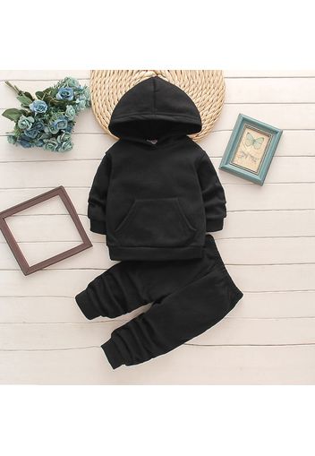 2-piece Toddler Girl/Boy Fleece Lined Solid Color Hoodie Sweatshirt and Pants Set