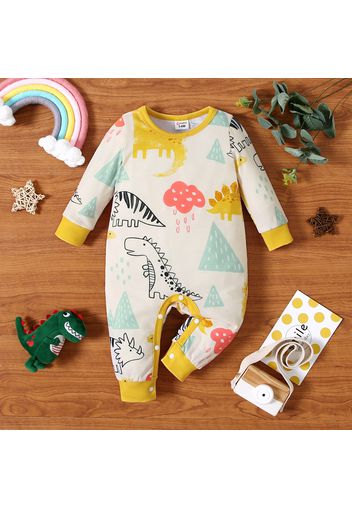 Baby Boy/Girl All Over Cartoon Dinosaur Print Long-sleeve Jumpsuit