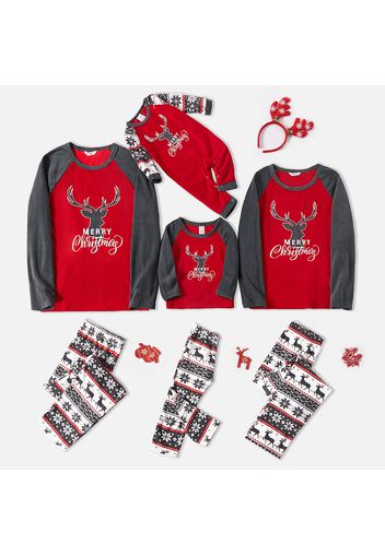 Christmas Reindeer and Letter Print Family Matching Raglan Long-sleeve Thickened Polar Fleece Pajamas Sets (Flame Resistant)