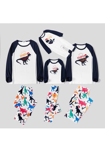 Christmas Dinosaur and Letter Print Family Matching Raglan Long-sleeve Pajamas Sets (Flame Resistant)