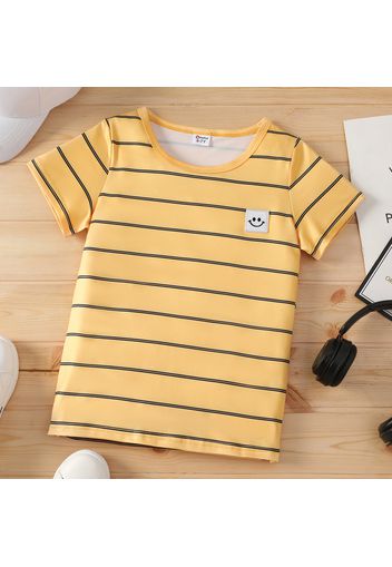 Kid Boy Stripe Emoji Embroidered Short-sleeve Tee