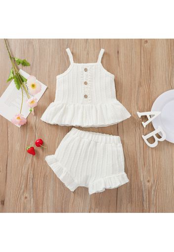 2pcs Solid Ruffled Sleeveless Knitted Baby Set