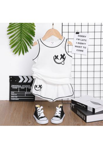 2pcs Toddler Boy Face Emojis Print Tank Top and Elasticized Shorts Set