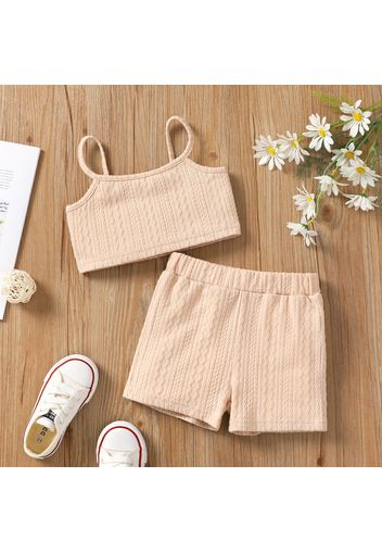 2pcs Toddler Girl Cable Knit Textured Camisole and Apricot Shorts set