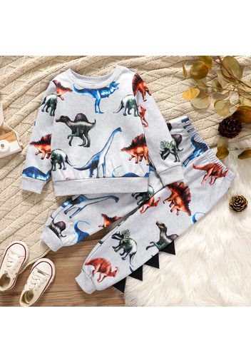 2-piece Toddler Boy Animal Dinosaur Print Pullover Sweatshirt and Pants Casual Set