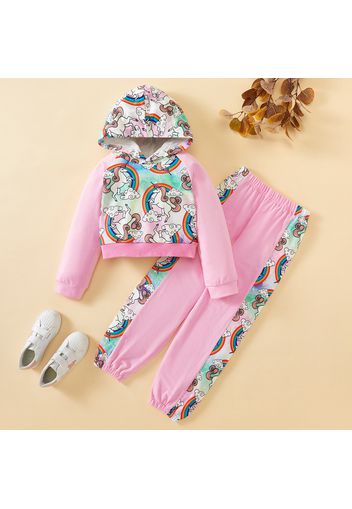 2-piece Kid Girl Unicorn Rainbow Print Hoodie Sweatshirt and Pants Set