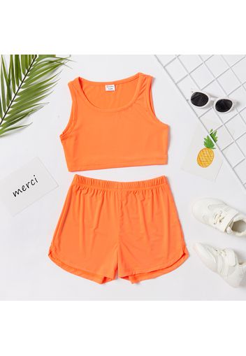 2-piece Toddler Girl Basic Solid Tank Top and Shorts Athletic Set