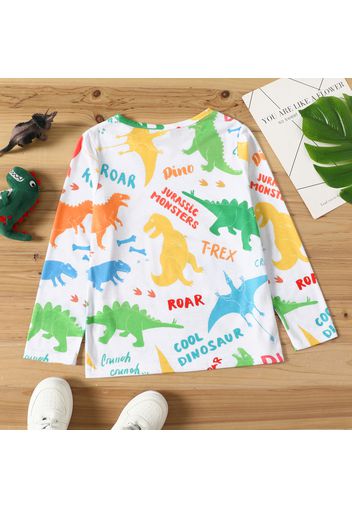 Kid Boy Letter Dinosaur Print Long-sleeve Tee