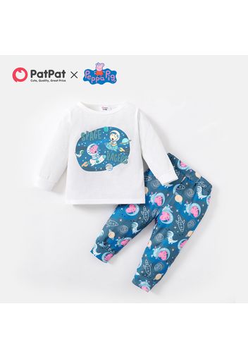 Peppa Pig 2pcs Baby Boy Letter Print Long-sleeve Tee and All Over Print Pants Set