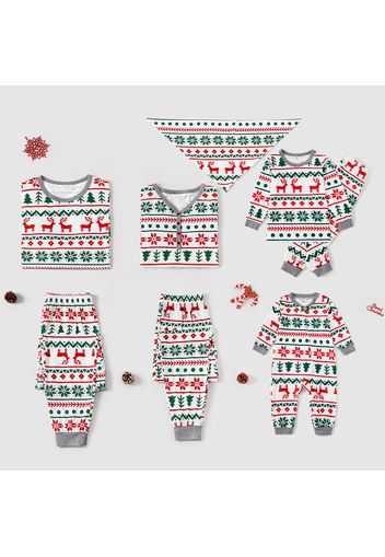 Allover Christmas Print Long-sleeve Family Matching Pajamas Set(Flame Resistant)