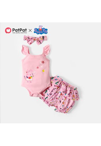 Peppa Pig 3pcs Baby Girl Cartoon Pig Print Short-sleeve Romper Set