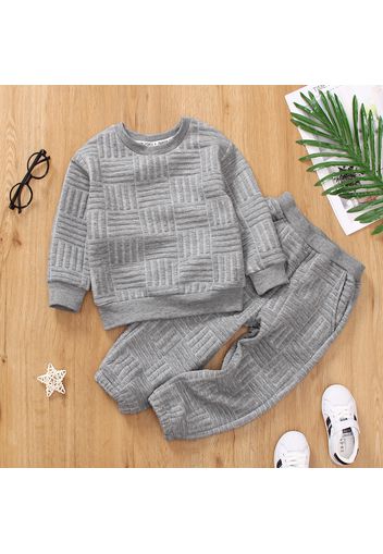 2pcs Toddler Boy Basic Solid Color Textured Sweatshirt and Pants Set