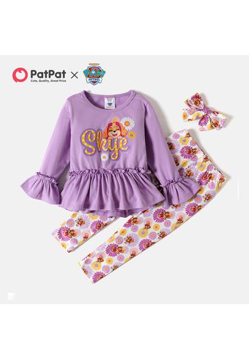 PAW Patrol Toddler Girl 3-piece Skye Flounce Top and Allover Pants Set with Headband