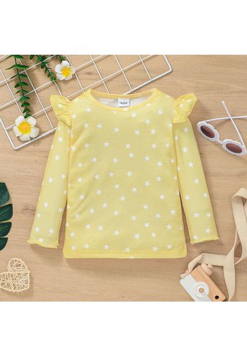 Toddler Girl Ruffled Stars/Heart Print Long-sleeve Ribbed Tee