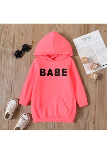 Toddler Girl Letter Print Pocket Design Long-sleeve Hooded Pink Sweatshirt Dress