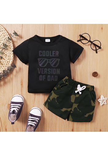 2pcs Baby Boy Letter Print Short-sleeve T-shirt and Camouflage Shorts Set