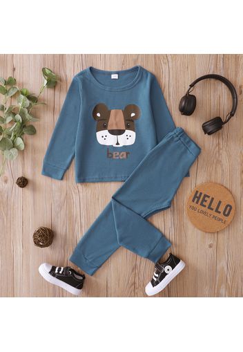 2-piece Toddler Boy/Girl Letter Animal Print Waffle Sweatshirt and Solid Color Pants Set