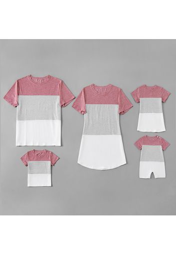 Stripe Series Family Matching Sets(Short Sleeve T-shirt Dresses for Mommy and Girl）